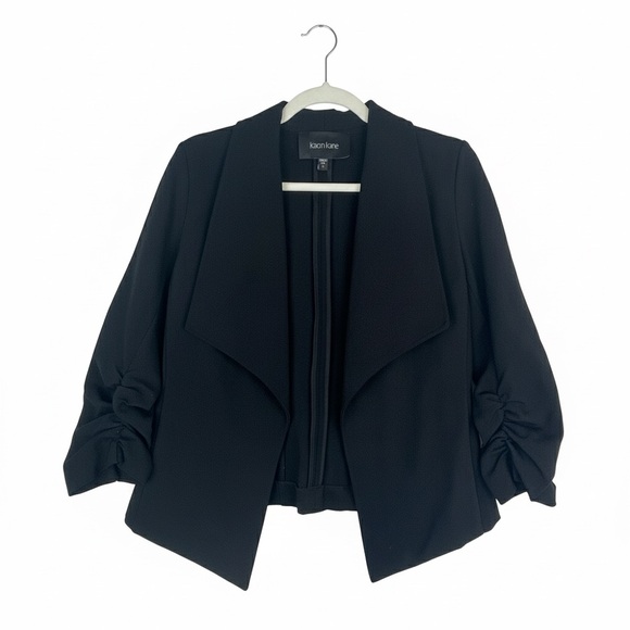 Karen Kane Jackets & Blazers - Karen Kane Black Ruched Sleeve Open Front Blazer – Size Large